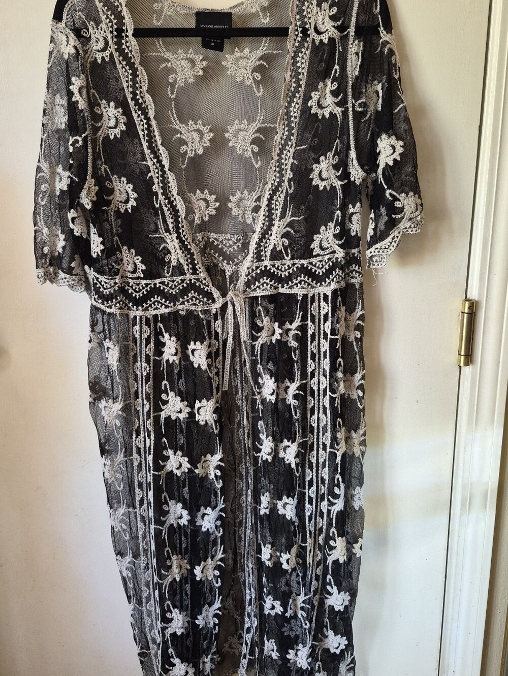 Liv Los Angeles Black Embroidered Lace Duster Cardigan